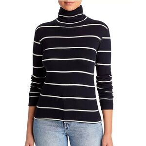 NWT Three Dots black pristine wide space stripe turtleneck size XS